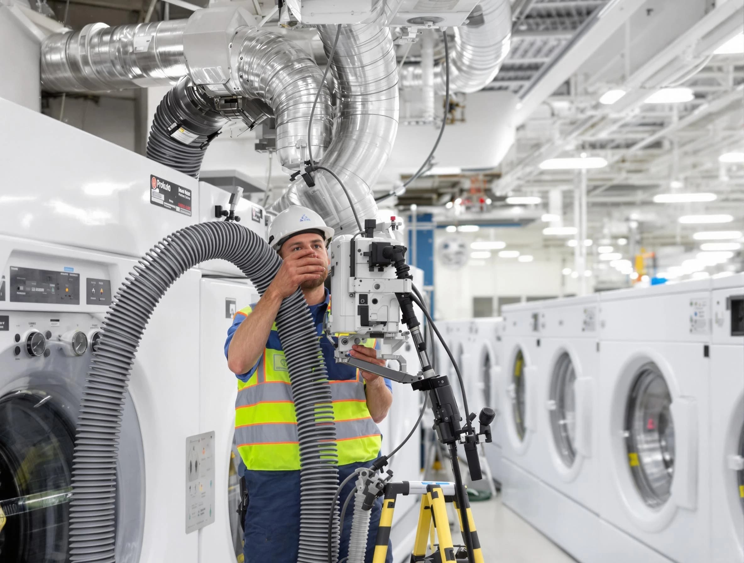 Malden Dryer Vent Cleaning team performing commercial-grade dryer vent cleaning at a business facility in Malden