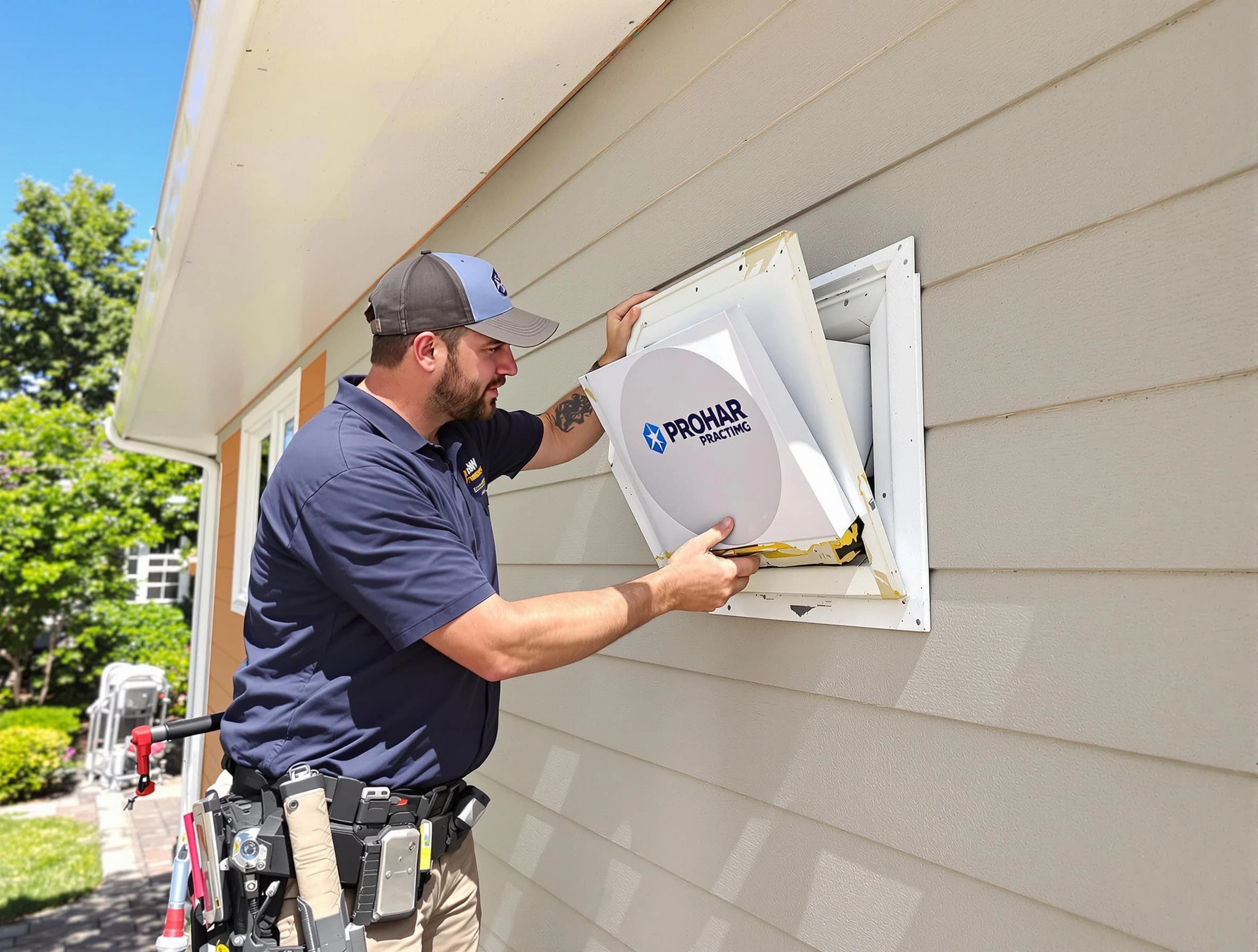 Malden Dryer Vent Cleaning technician installing a new protective dryer vent cover on a home in Malden