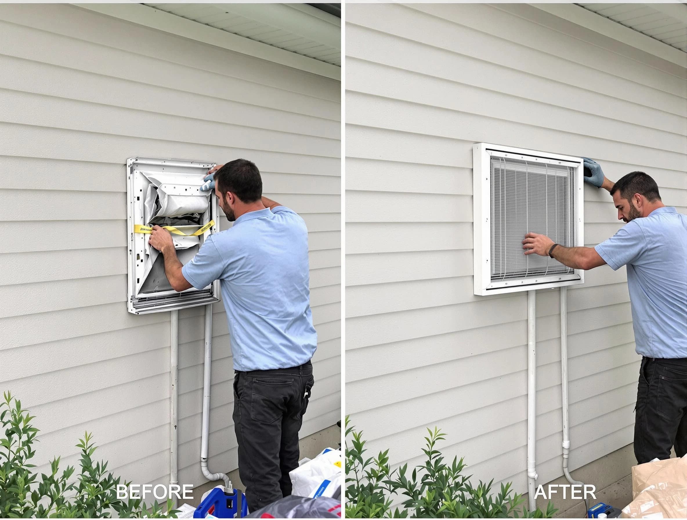 Malden Dryer Vent Cleaning technician installing high-quality dryer vent cover at a residential property in Malden