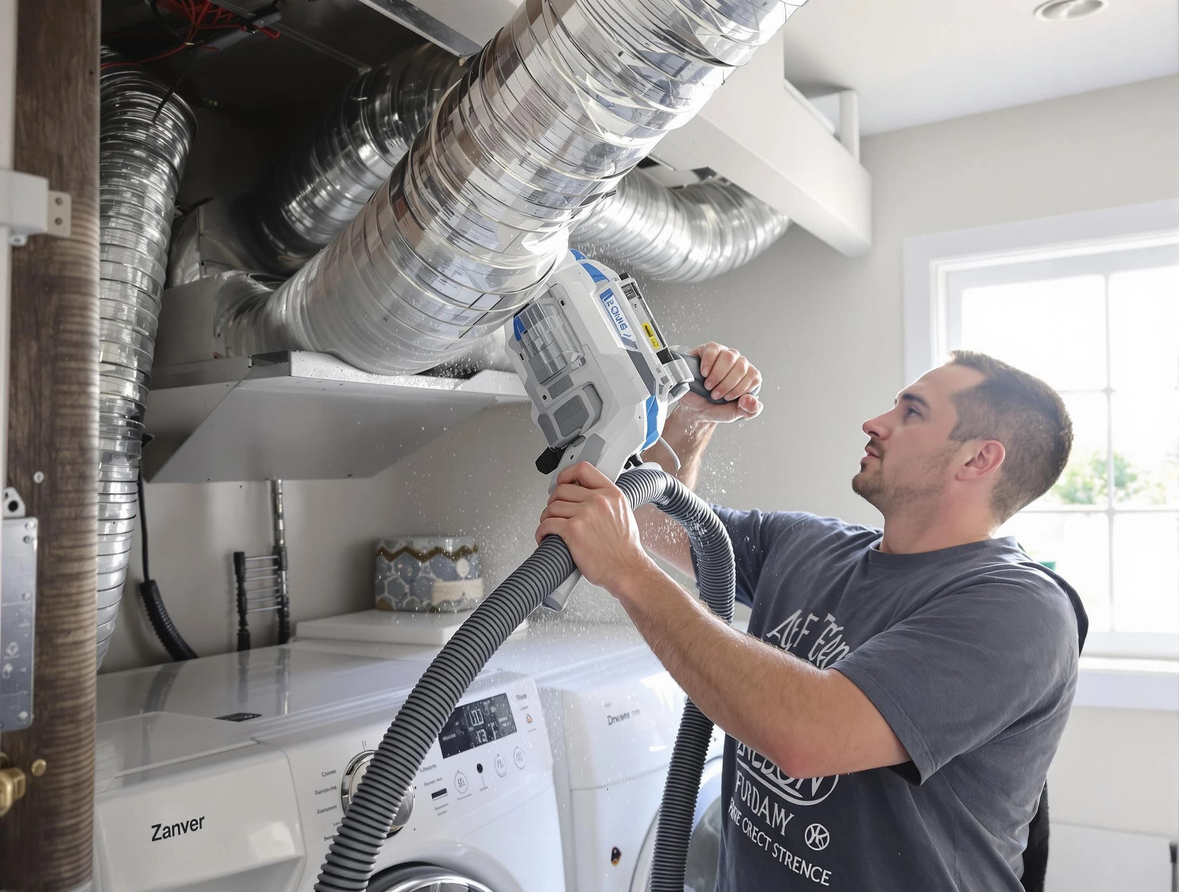 Malden Dryer Vent Cleaning specialist cleaning deep within a dryer vent duct system in Malden
