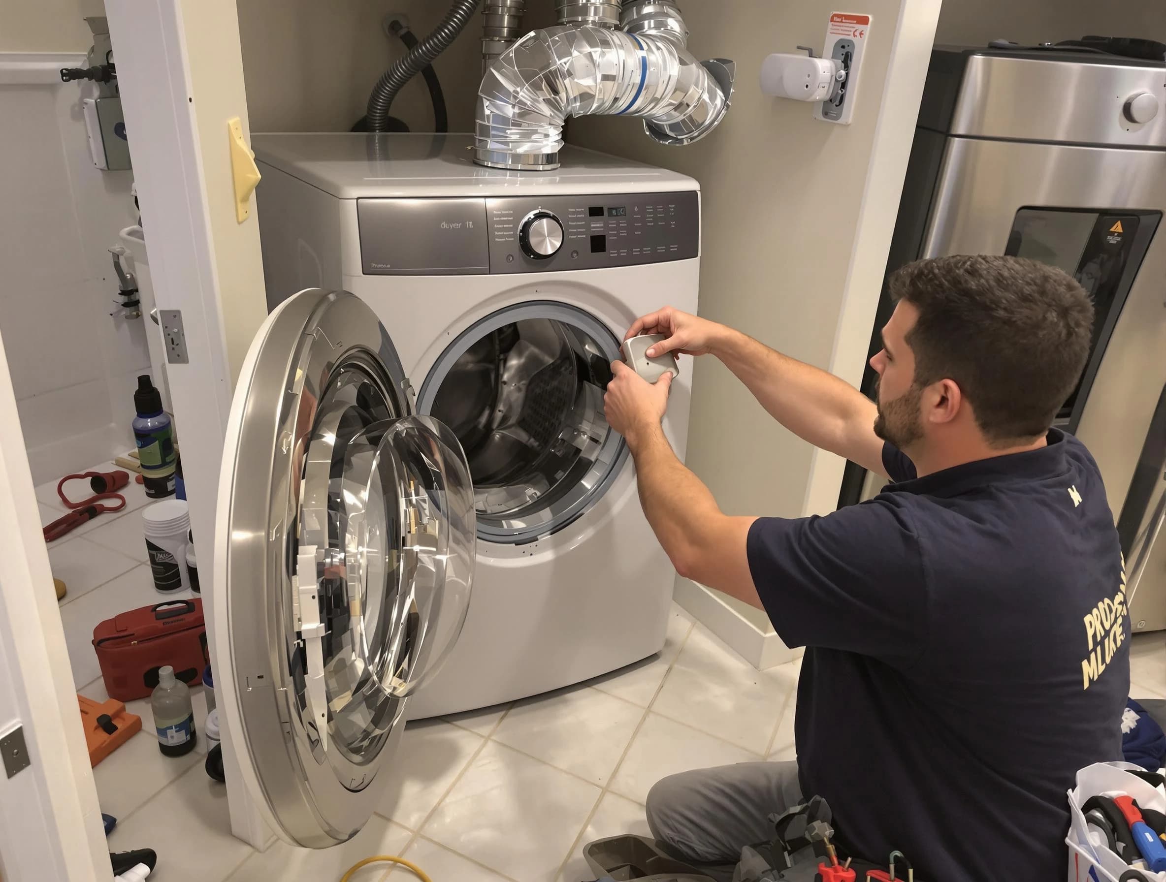 Malden Dryer Vent Cleaning technician performing precise dryer vent hose installation in Malden