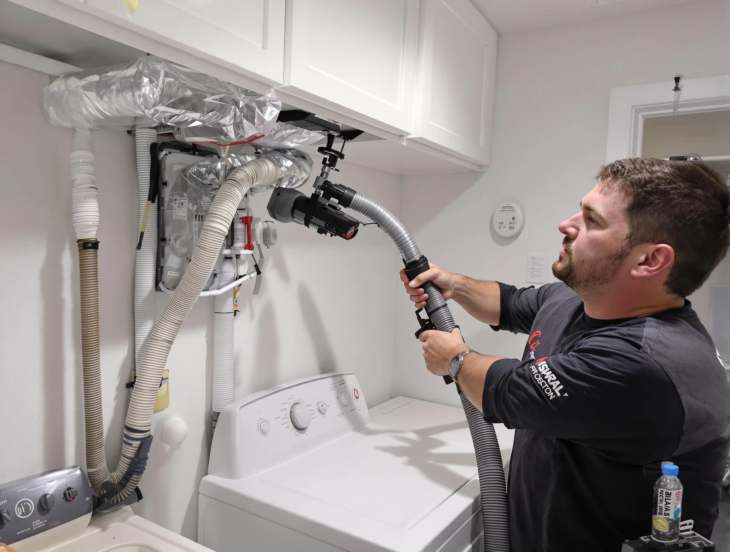 Malden Dryer Vent Cleaning certified technician performing safety-focused gas dryer vent cleaning in Malden