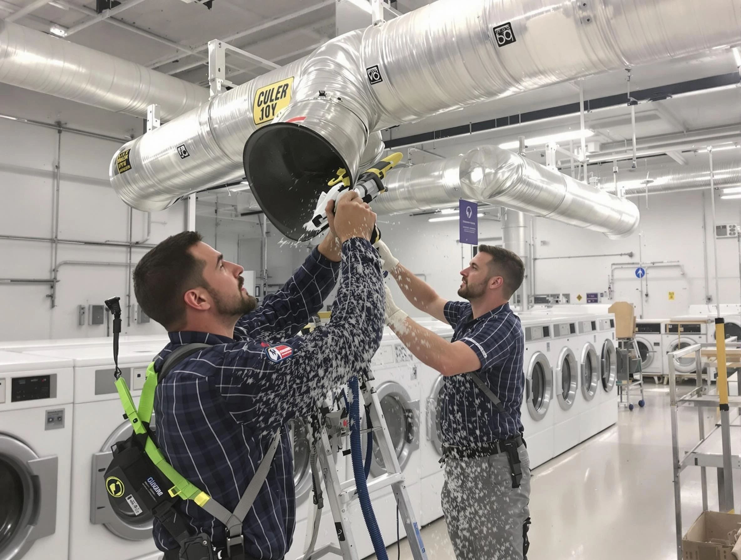 Malden Dryer Vent Cleaning team performing large-scale commercial dryer vent cleaning in Malden